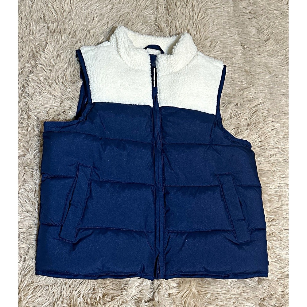 Cat & Jack Kids Puffer Vest Full Zip Blue/White Colorblock Fleece S 6/7